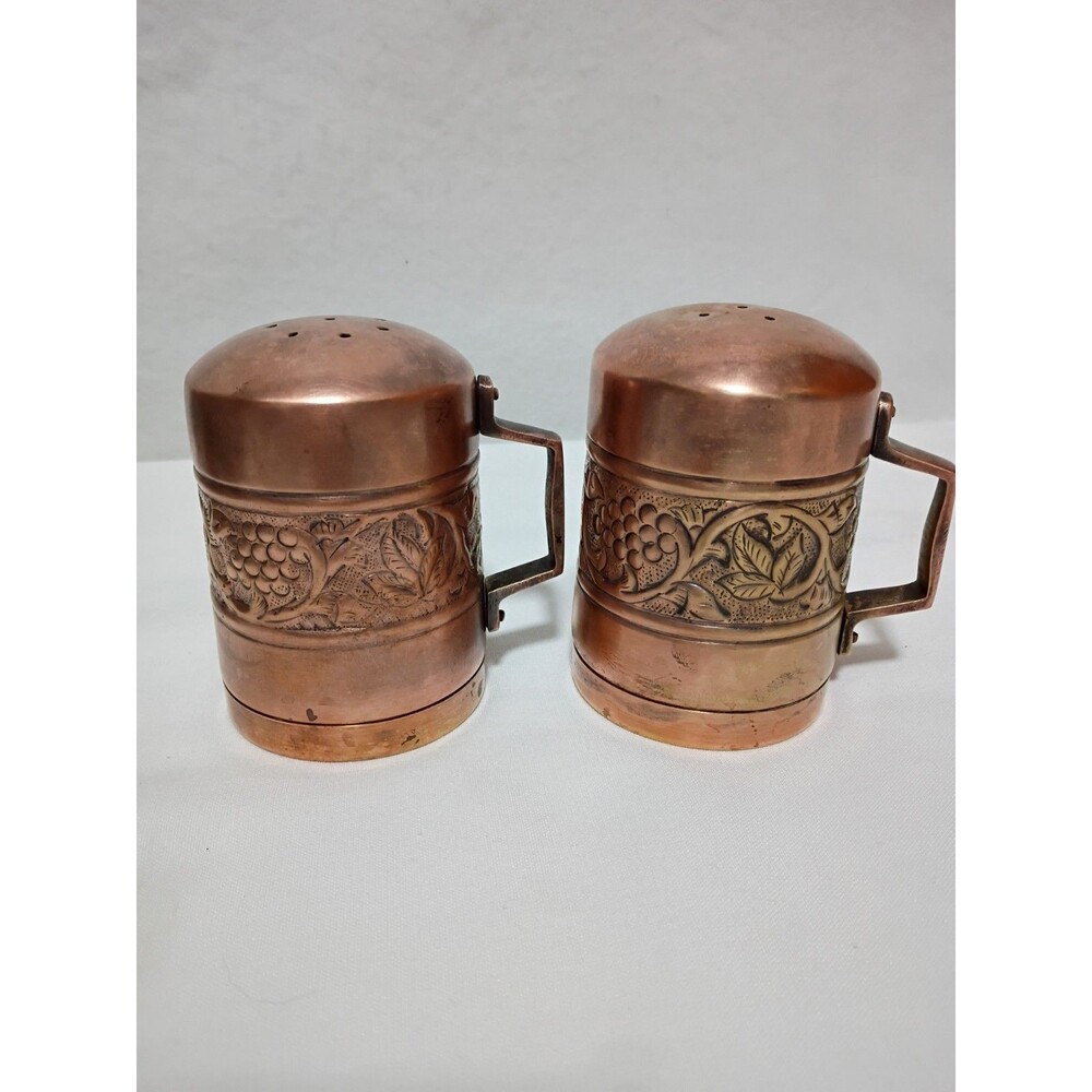Vintage Salt and Pepper Shakers Grapevine Country Copper And Brass